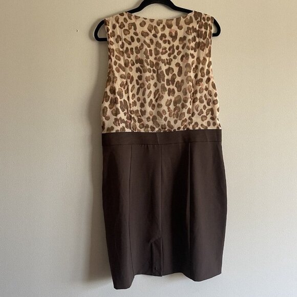 New York & Co Women SZ 18 Brown Animal Print Faux Wrap Top Knee Length Dress NWT - Picture 9 of 9